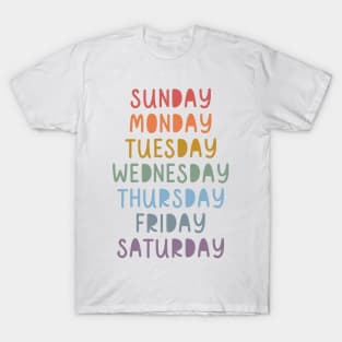 Days of The Week in Muted Boho Rainbow Colors for Kids T-Shirt